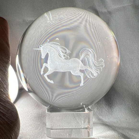 Unmarked Other - Unicorn glass paperweight 3" Round With Stand‎ And Beautiful Box